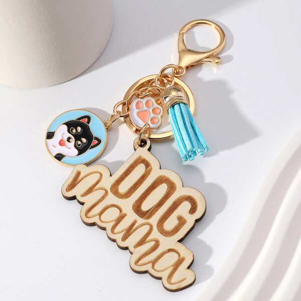 Wholesale Metal Lettering Wood Colorful Flow Mother's Day Keychain