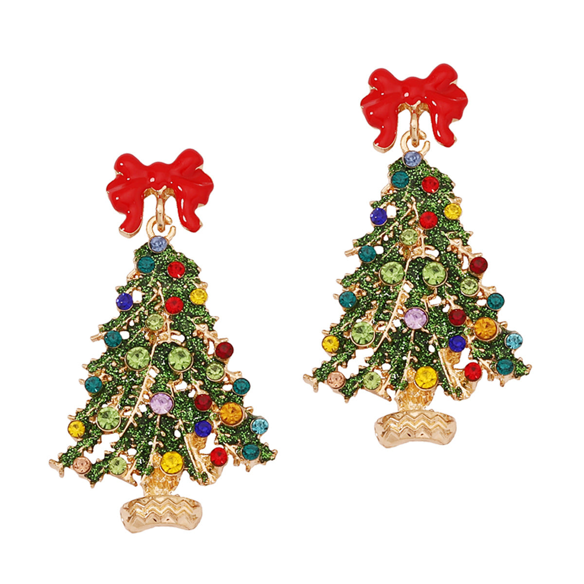 Wholesale Christmas Colored Christmas Tree Alloy ip Oil Set Colorful Diamond Earrings