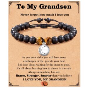 Tiger Eye basketball bracelet + TO MY Grandson card
