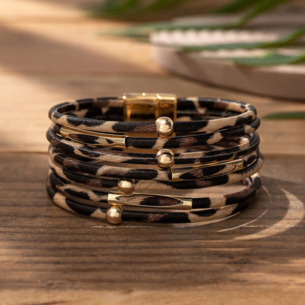 Wholesale Leopard Print Magnetic Buckle Leather Bracelet