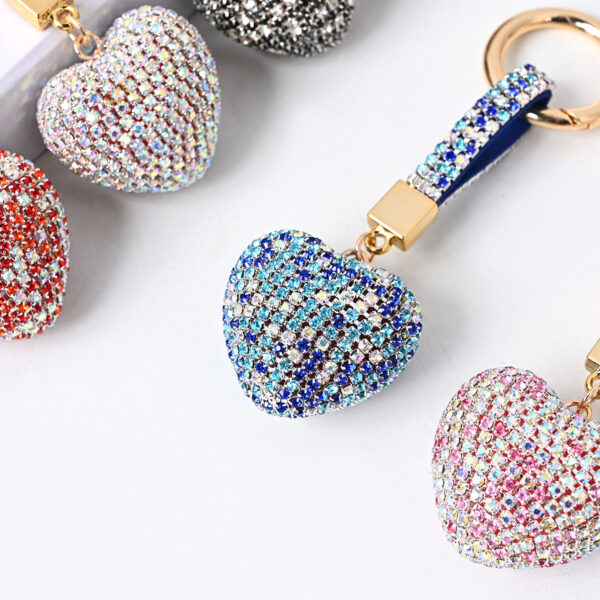 Wholesale PU Diamond Crystal Peach Heart Love Keychain