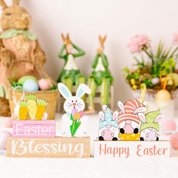 Wholesale of Easter Bunny Floral Wooden Decorations