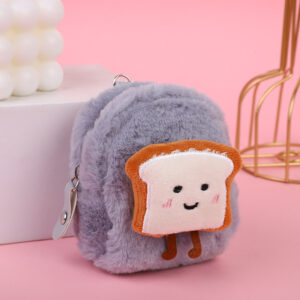 Plush key case-toast bread Gray
