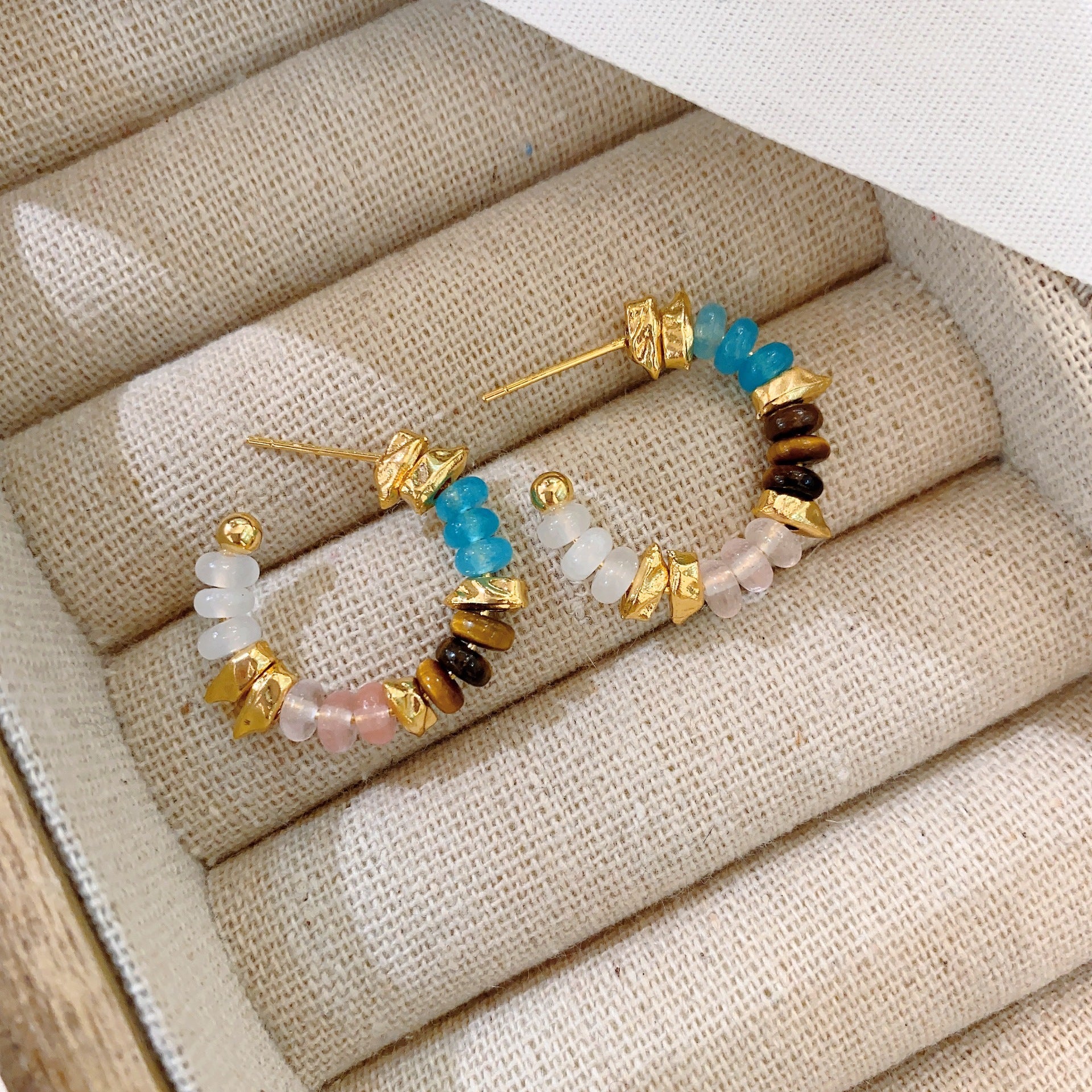 Wholesale Natural Stone Beads Gold-plated Sier Needle Earrings