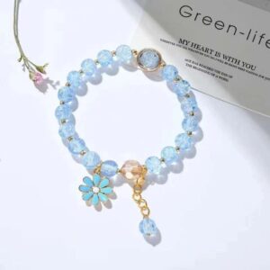 Blue bursting crystal flower bracelet / comes with a bag
