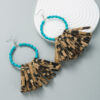 Wholesale Large Round Turquoise Handmade Leather Tassel Earrings