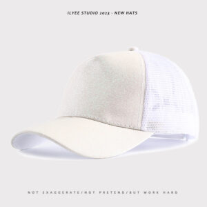 Solid color sequins back open ponytail net cap white / Adjustable