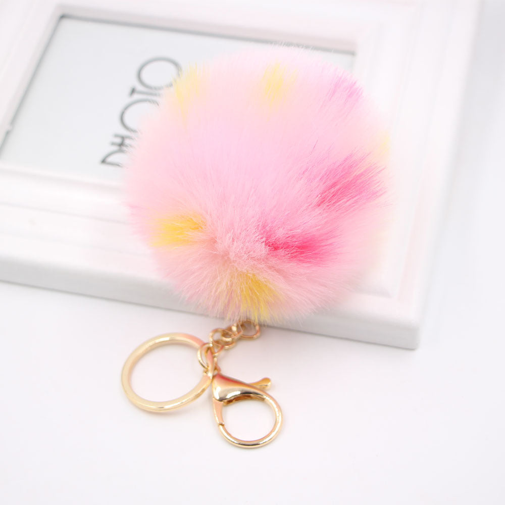 Wholesale Imitation Rabbit Fur Colorful Plush Ball Keychain
