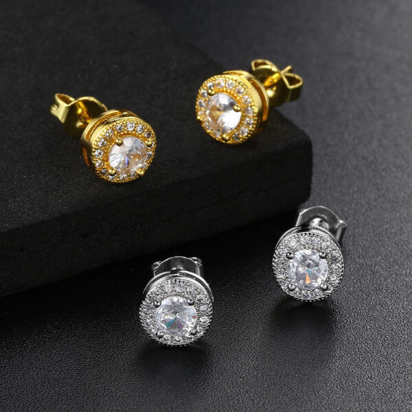Wholesale Round Full Diamond Hip Hop Zircon Earrings