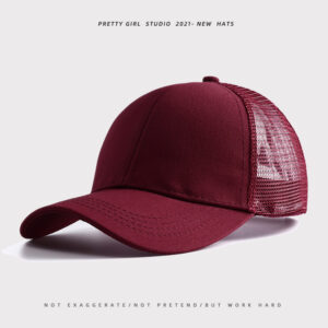 Solid color rear opening ponytail net cap wine red / Adjustable