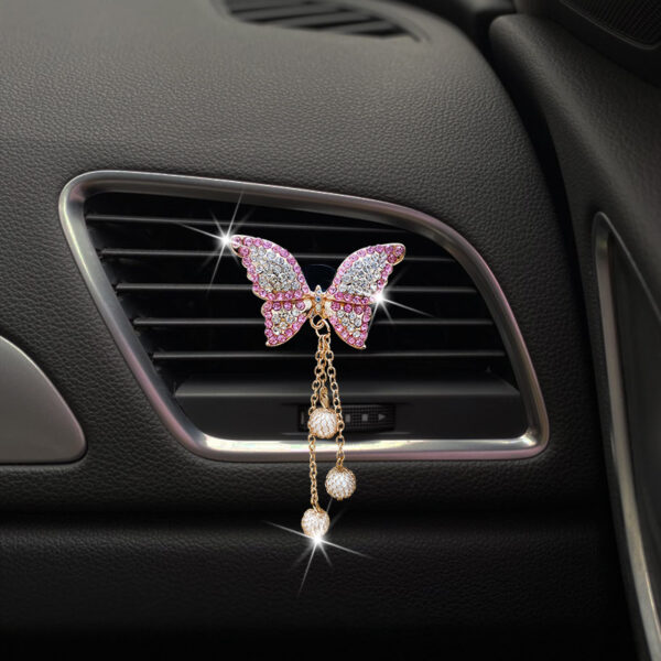 Wholesale Butterfly Tassel Diamond Studded Pearl Car Perfume Clip