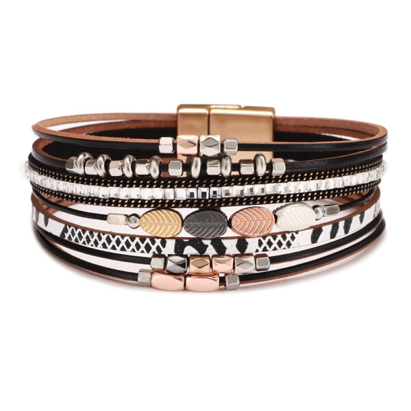 Wholesale Bohemian Leather Braided Tree Leaf Magnetic Clasp Bracelet