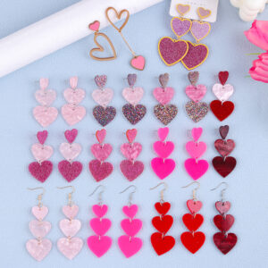 Wholesale Asymmetric long triple heart earrings