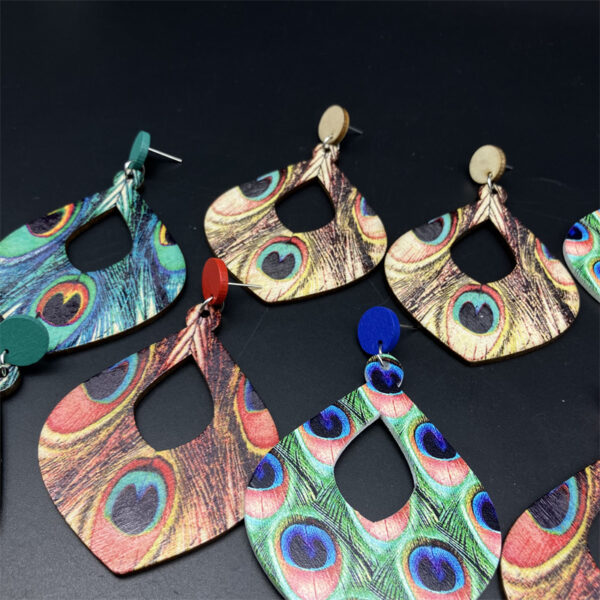 Wholesale Peacock Feather Wood Earrings