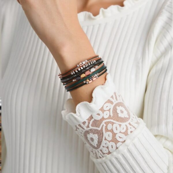 Wholesale Bohemian Leather Braided Tree Leaf Magnetic Clasp Bracelet