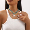 Wholesale Irregular Western Cowboy Style Natural Stone Turquoise Cross Necklace