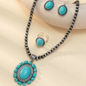 Blue pine necklace + earrings + ring