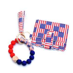 Wholesale Independence Day Card Holder Silicone Beaded Wrist Keychain