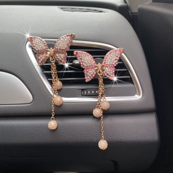 Wholesale Butterfly Tassel Diamond Studded Pearl Car Perfume Clip