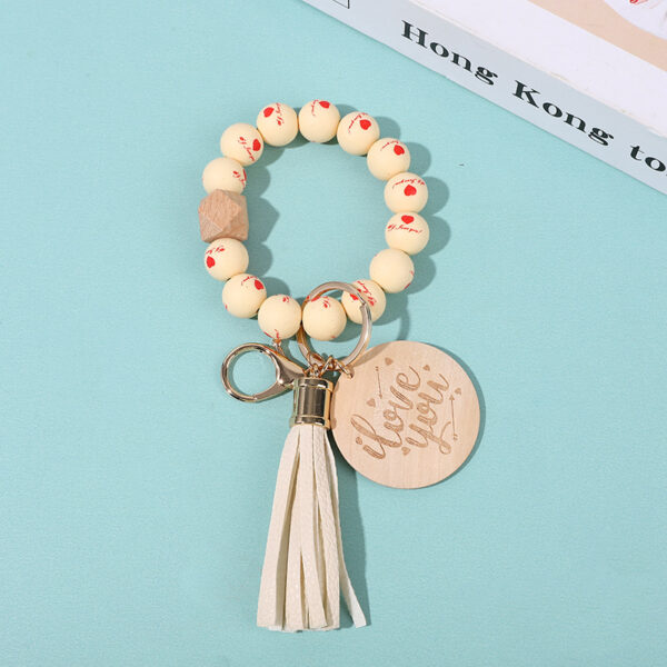 Wholesale Tassel Printing Silicone Beaded Wrist Keychain
