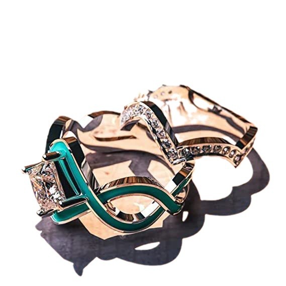 Wholesale Alloy Sea Wave Drip Oil Irregular Two-Piece Ring Set