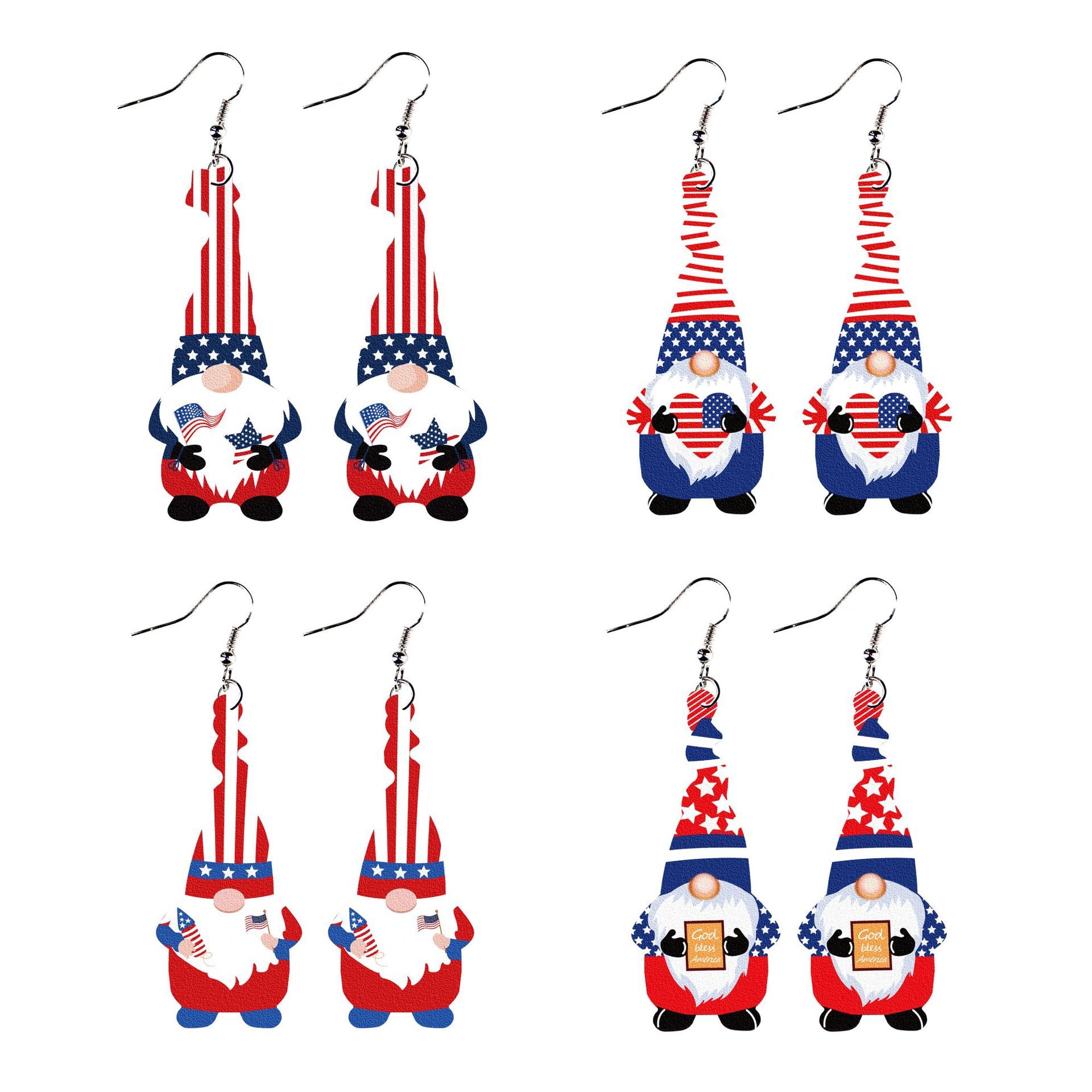 Wholesale Gnome Elf Stars and Stripes Leather Earrings