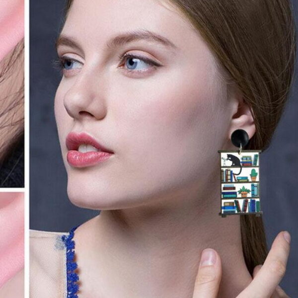Wholesale Splicing Bookshelf Graduation Season Opening Season Wood Earrings