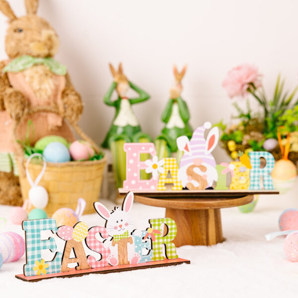 Wholesale Easter Three-dimensional Colored Rabbit Wooden Decorations