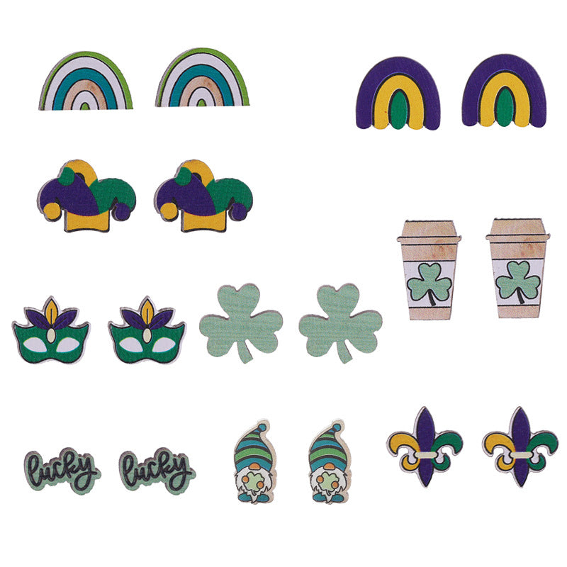 Wholesale Carnival Masquerade Party Clover Mardi Gras Earrings