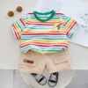 Wholesale Boys' Summer Striped Short Sleeved Work Shorts Cotton Two-piece Set