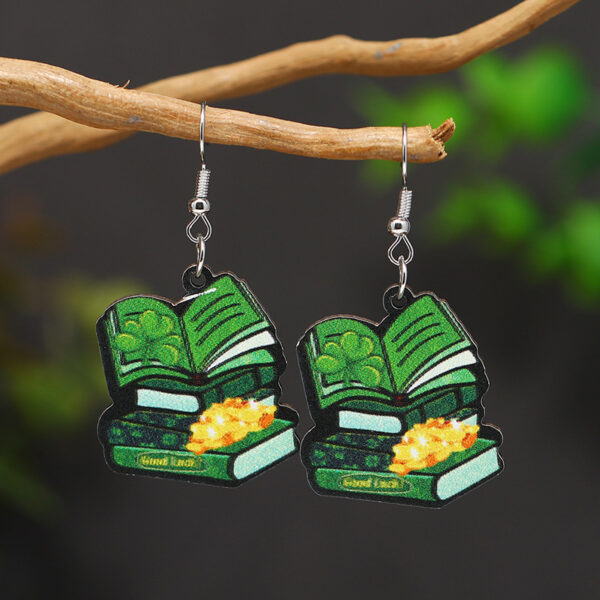 Wholesale Patrick's Day Four Leaf Clover Heart Owl Wooden Earrings