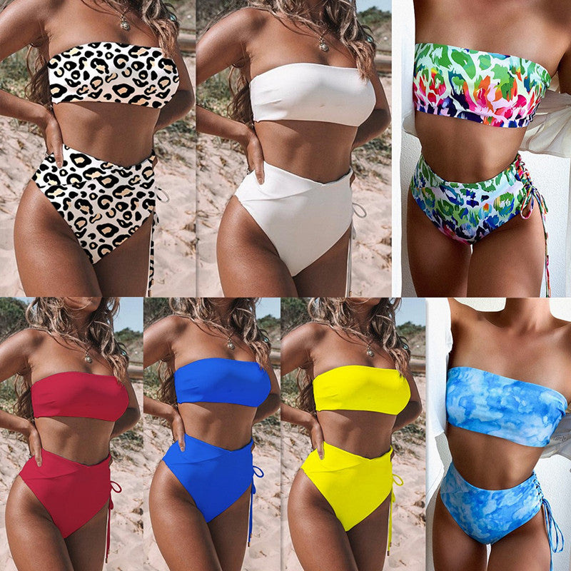 Wholesale Solid Color Wipe High Waist lyester Swimwear