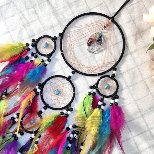 Wholesale colorful dream catcher wind chime natural crystal feather decoration