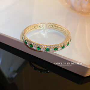 3. Silver Green Diamond-Square Open Bracelet