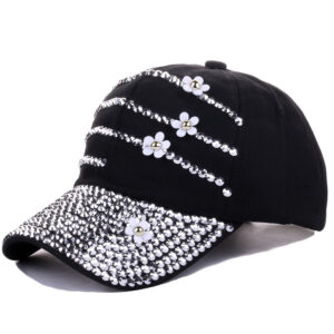 Black small flower Diamond baseball cap / Adjustable