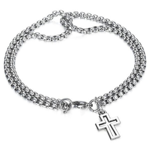 O1CN01W1ppZ91b9mTZmXxja_2206266993423-0-cib Wholesale Titanium Steel Cross Hollow Double Chain Men's Bracelets