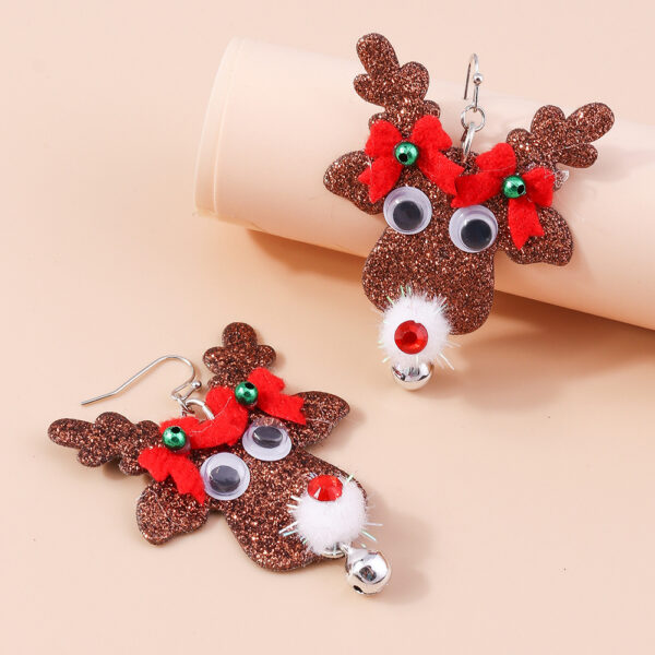 Wholesale Christmas Elk Earrings Sequin Bow Christmas Plastic Ear Hooks
