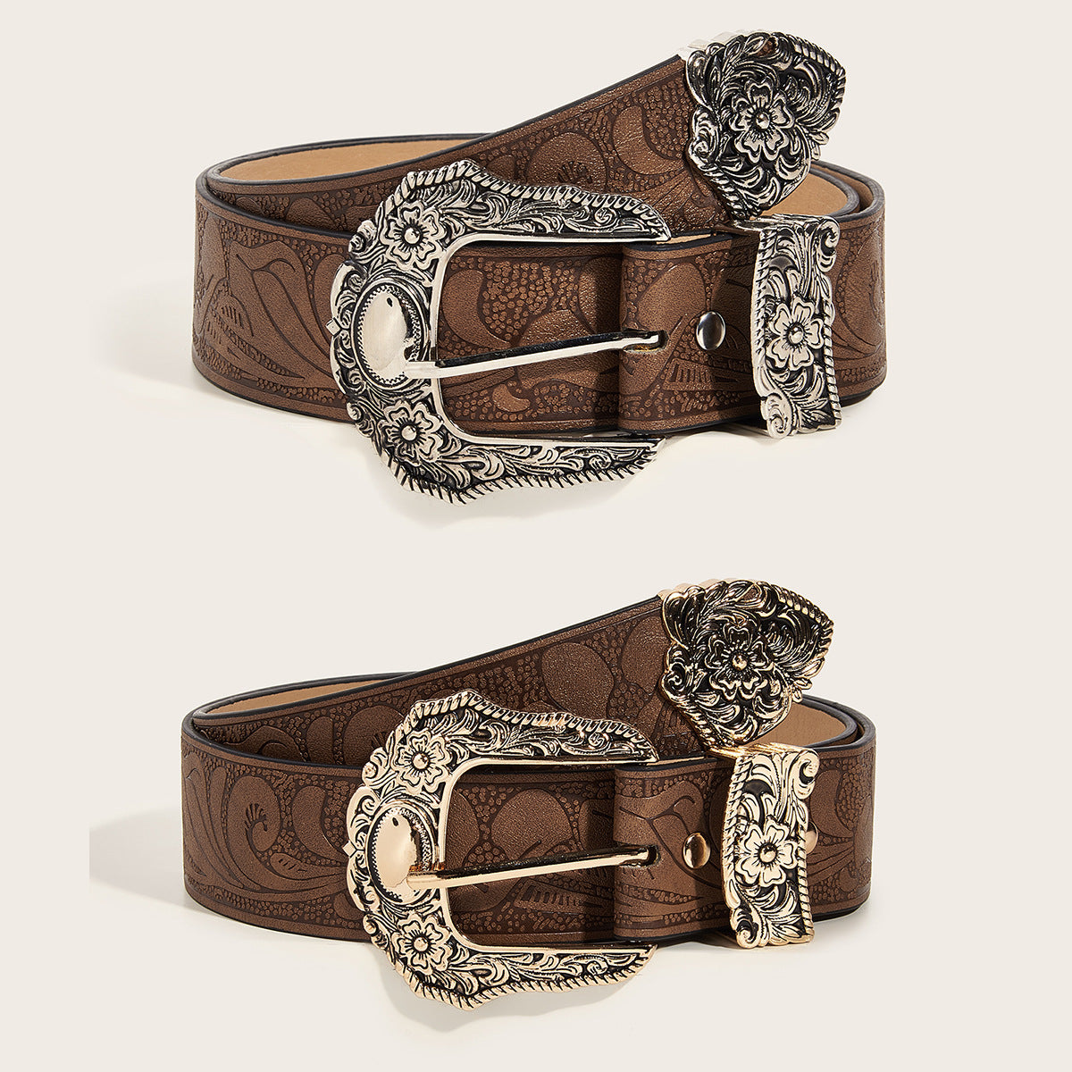 Wholesale Whole PU Brown Textured Printed Pattern Waistband