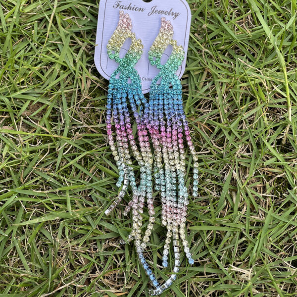 Wholesale Colorful Super Sparkling Rhinestone Long Tassel Earrings