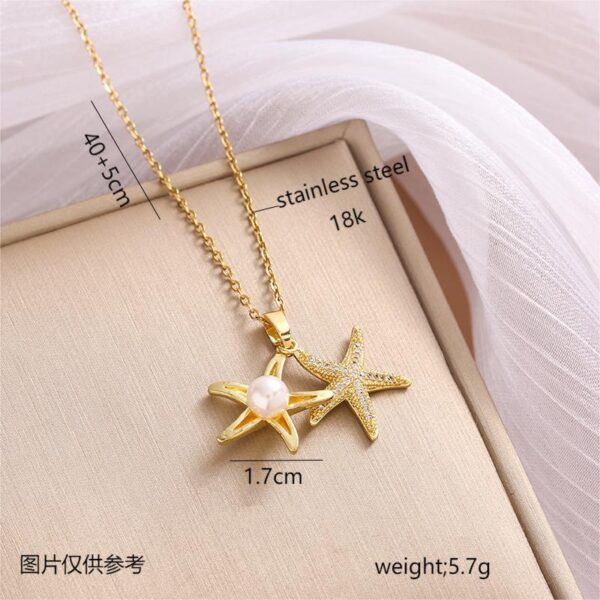 Wholesale Micro Studded Zircon Star Pearl Titanium Steel Necklace Clavicle Chain