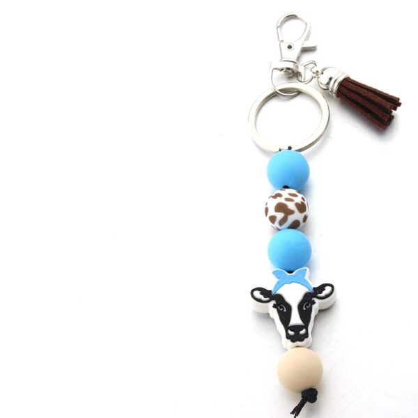 Wholesale Handmade Silicone Beads Cow Cartoon Tassel Bag DIY Keychain