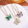 Wholesale Micropaved Zirconia Gradient Colorful Butterfly Necklace