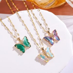 Wholesale Micropaved Zirconia Gradient Colorful Butterfly Necklace
