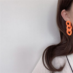 0634 Orange Chain Ear Clip Pearl Spring Ear Clip