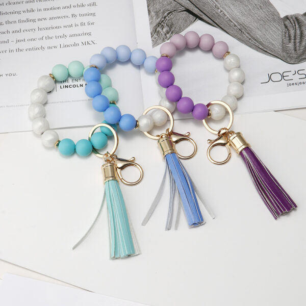 Wholesale Silicone Beaded Tassel Wrist Keychain