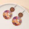 Wholesale Leopard Sunflower Eyes Round Leather Wood Earrings