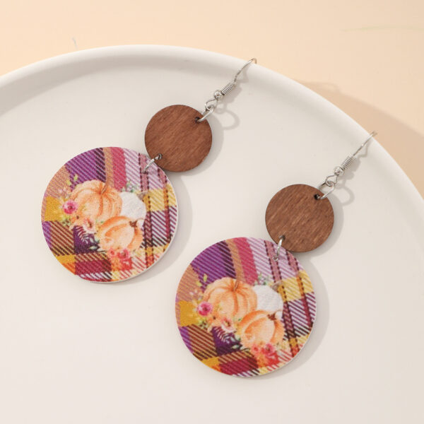 Wholesale Leopard Sunflower Eyes Round Leather Wood Earrings