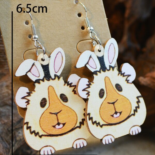 Wholesale Easter Cute Pig Rabbit Angora Rabbit Double-sided Wooden Earrings
