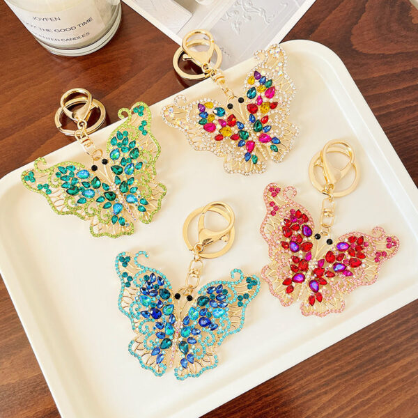 Wholesale Zinc Alloy Crystal Full Diamond Hollow Butterfly Keychain