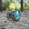 Wholesale Carved Blue Gemstone Two-tone Vintage Gemstone Wedding Rings